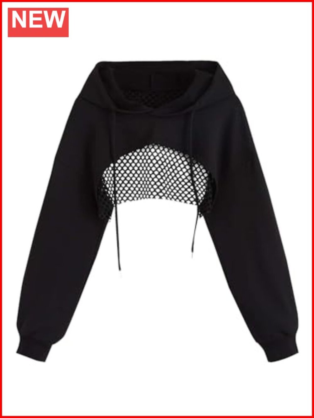 Remidoo Cropped Hoodie Fishnet Long Sleeve Crop Top Sweatshirt Shrug